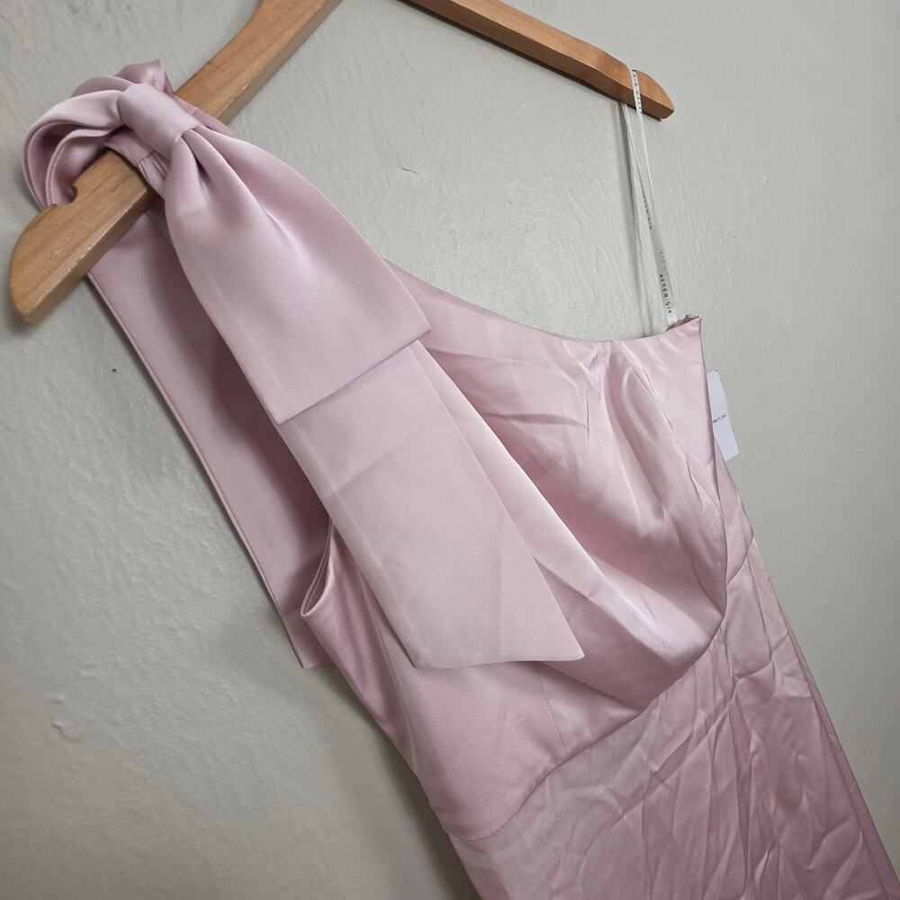 NWT After Six Bow One Shoulder Fluid Satin Maxi Dress Full Skirt Ballet Pink XS - Picture 7 of 14